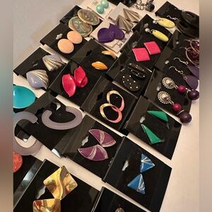 Vintage Artistic Floral Colorful Enamel Statement Earrings 26 Pair Lot 80s 90s